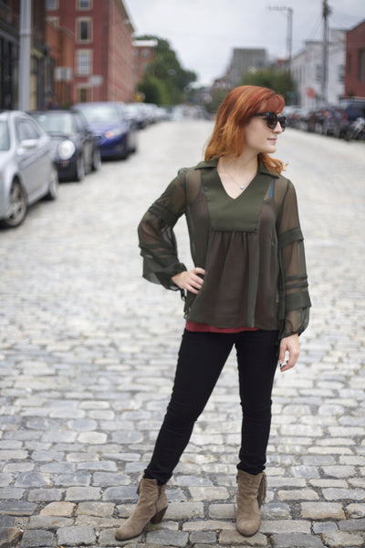 Olive Peasant Top