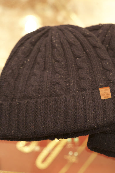 Pom Pom Lambswool Beanie - Navy