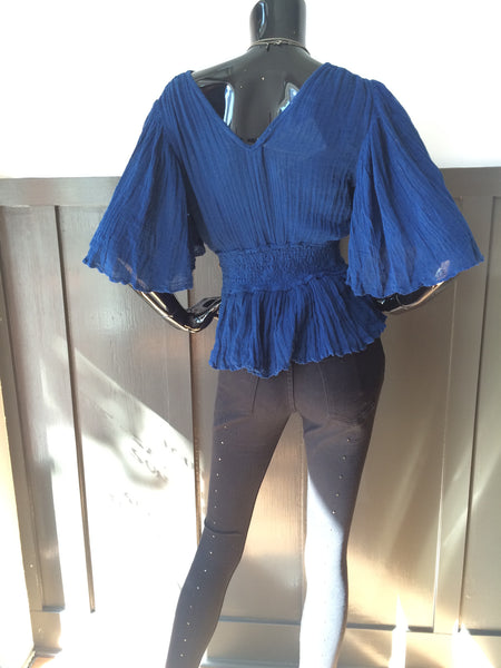 Solana Ruffle Top Hot Blue